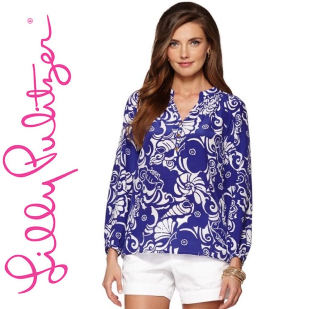 Lilly Pulitzer Tide Pools Blue Silk Elsa Top